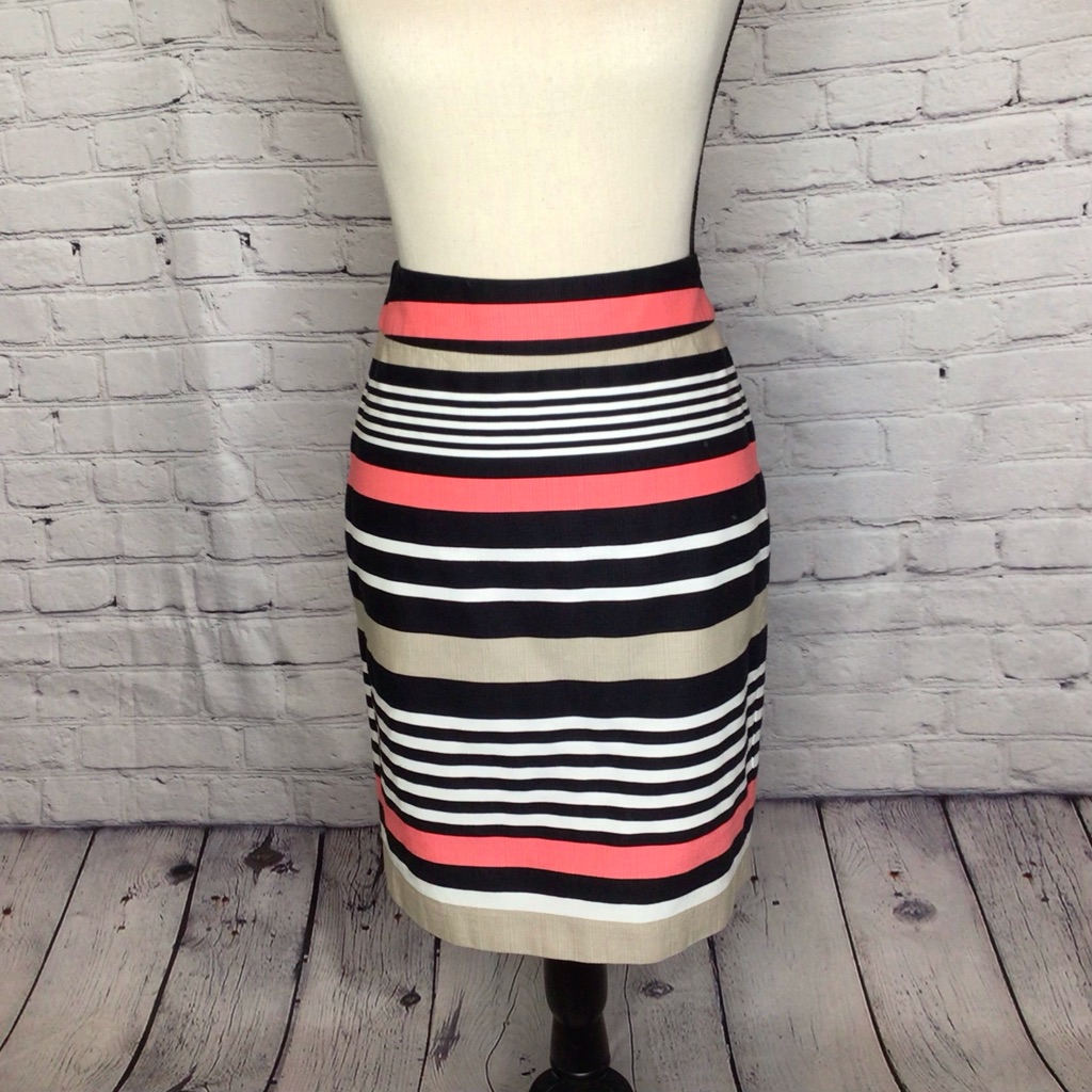 Banana Republic Factory Striped Pencil Skirt Black Tan Coral White 4 Nwot
